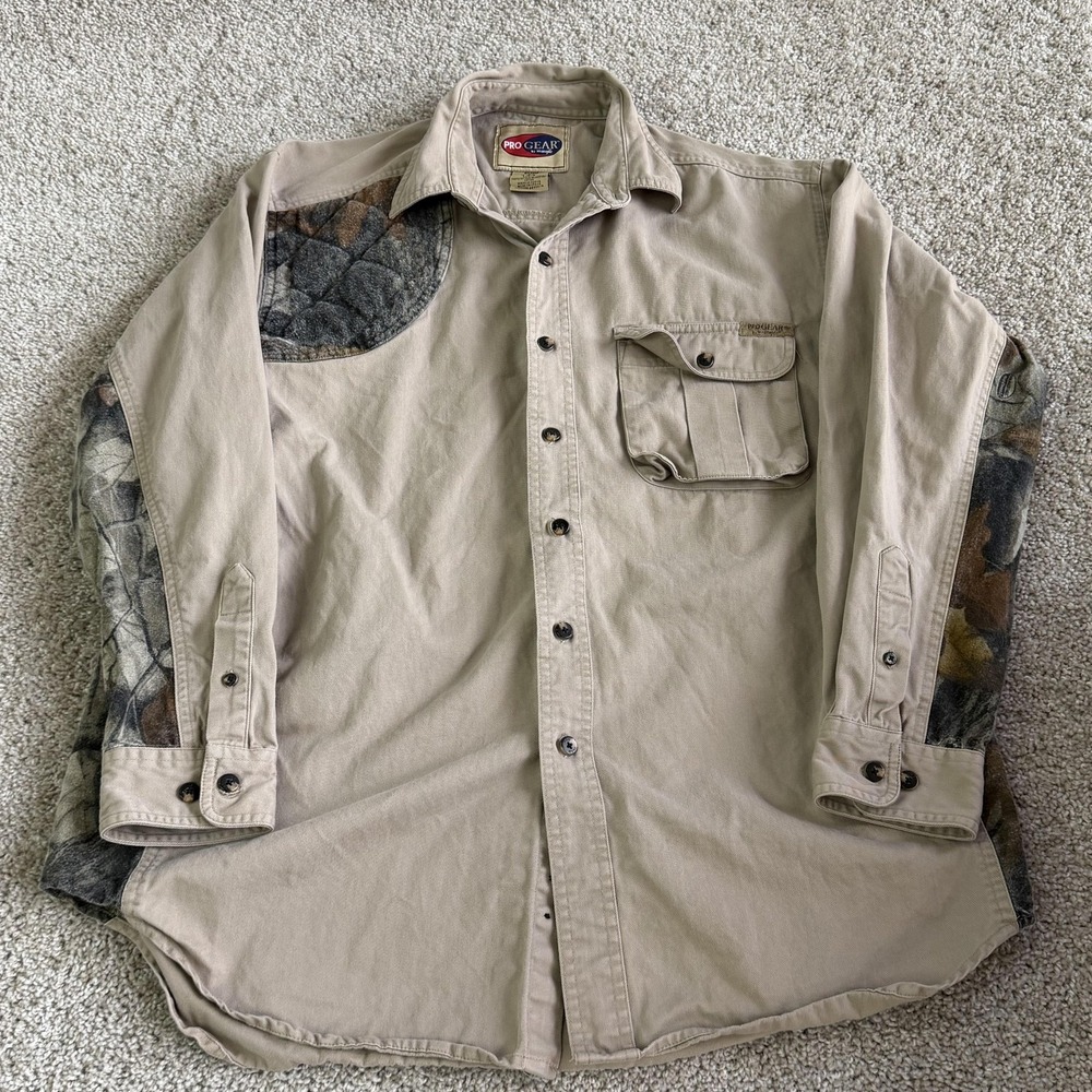 Wrangler ProGear Shirt Mens Large Beige Camo Long Sleeve Button Up Hunting